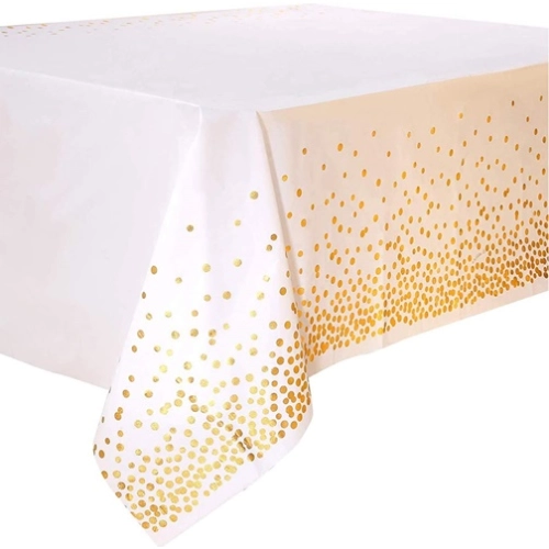 Obrus urodziny biały konfetti złoty 137x274cm